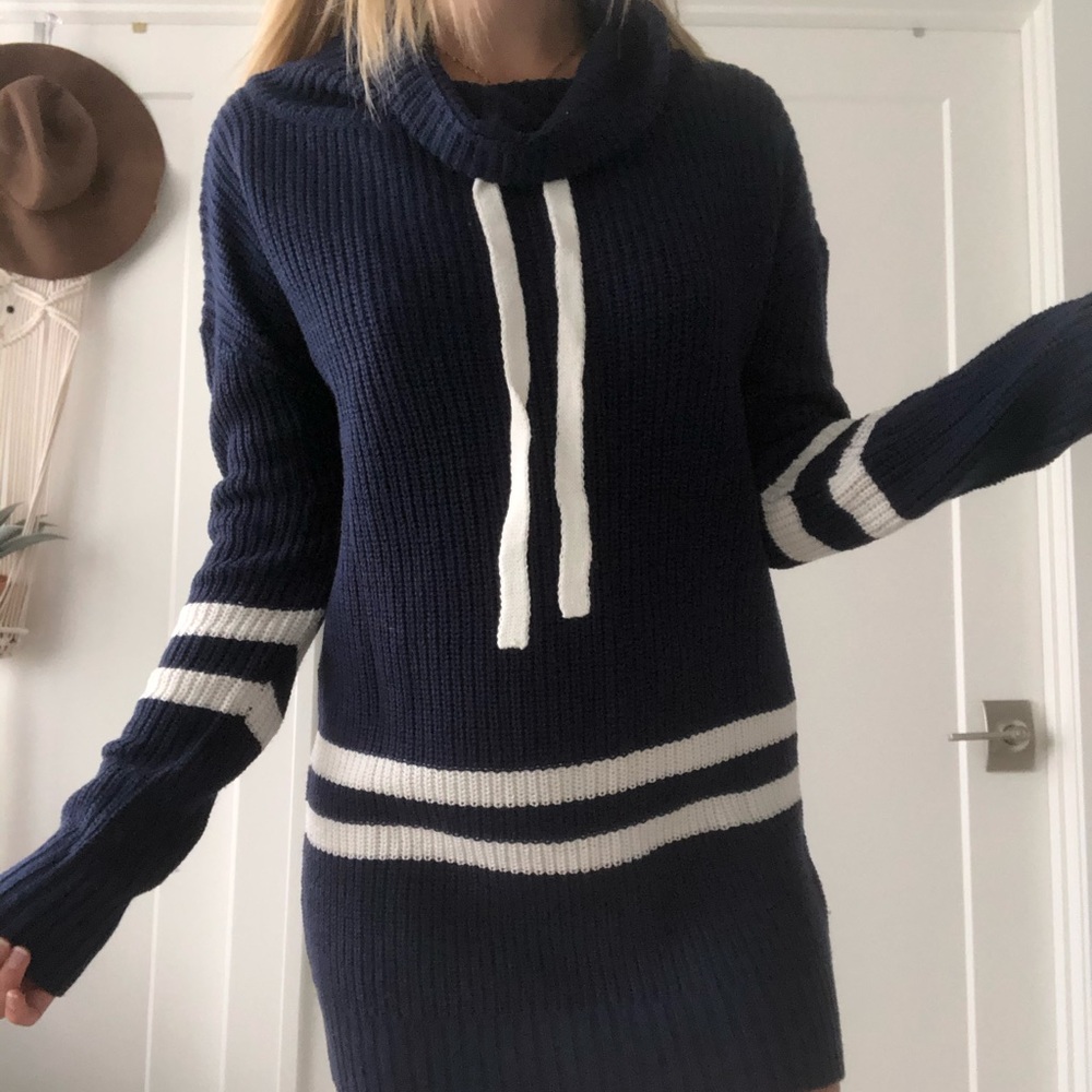 Navy and White Sweater Dress